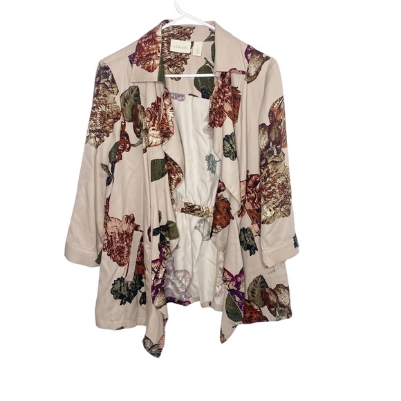 Chico’s Dusty Rose Pink Open Draped Jacket Gathered Back Pockets Size 1 i - Picture 1 of 6